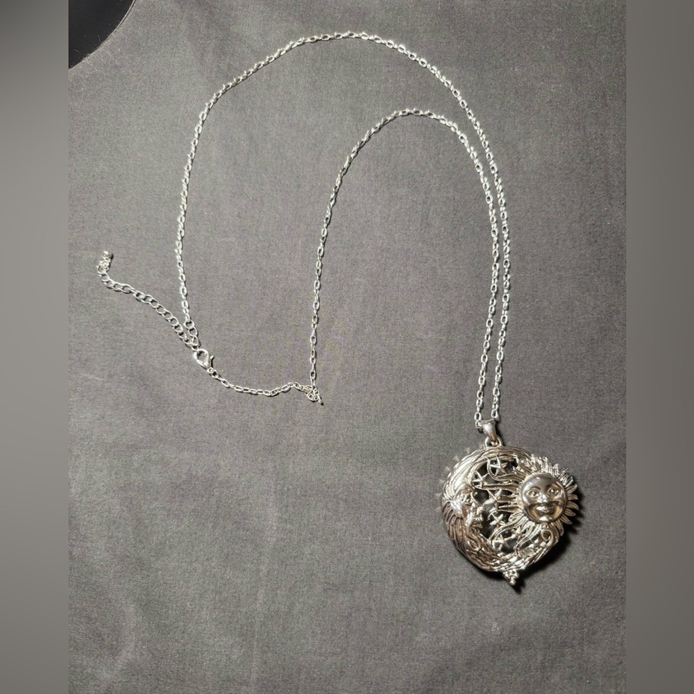 NWOT celestial chain necklace magnifying glass silver tone moon sun bohemian